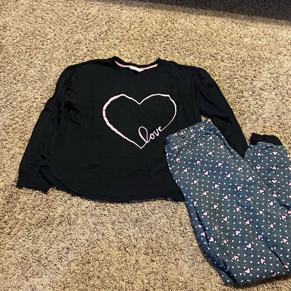 Heart Print Womens Pajamas Set - Black and Blue